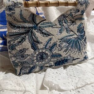 Not for Sale / Made in India Embroidered Floral Beaded Bag with Bamboo Handle